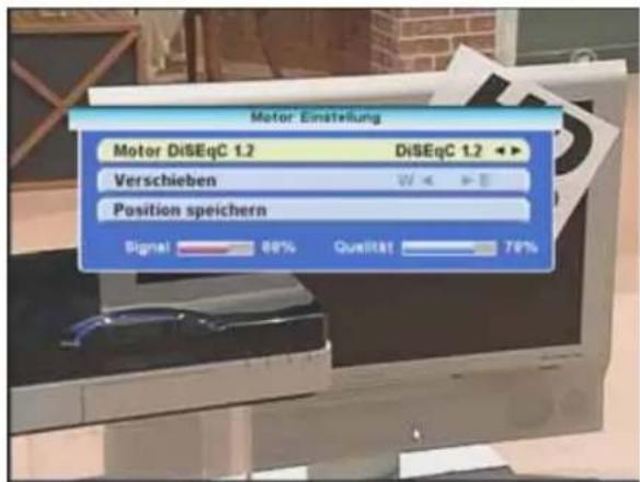 Motor Einstellung Motor DiSEqC 1.2 DiSEqC 1.2 Verschieben Position speichern Signal 60% Qualität 70%