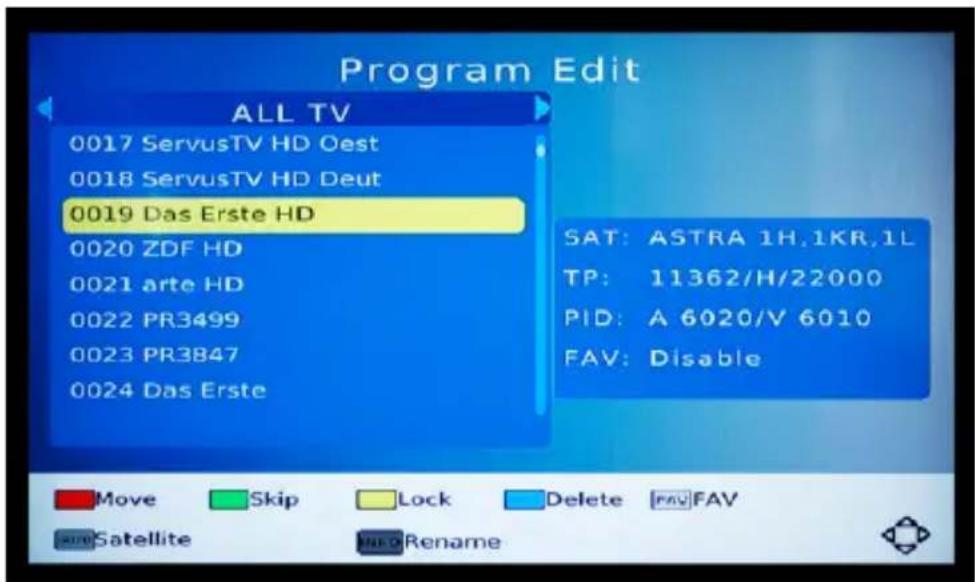 TrekStor Luna S2 PVR - 4.3) Editing the channel and favorite lists - 1