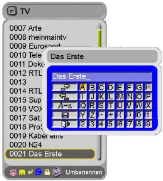 Homecast S5001 CICR - Programme/Favoritenlisten – „Umbenennen“ - 1