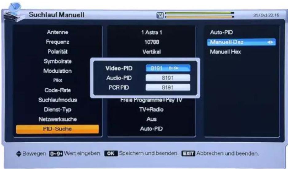 Homecast HS3100 CIIR - Manuelle PID-Eingabe - 1
