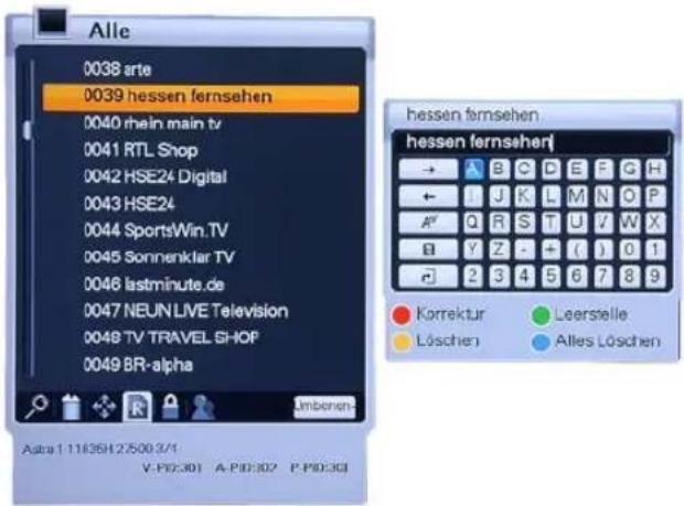 Homecast HS8500 CIPVR - Programme/Favoritenlisten – „Umbenennen“ - 1