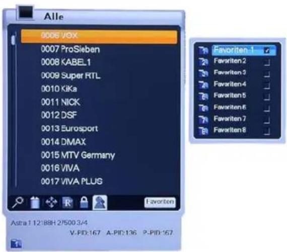Homecast HS8500 CIPVR - Einrichten von Favoritenlisten - 1