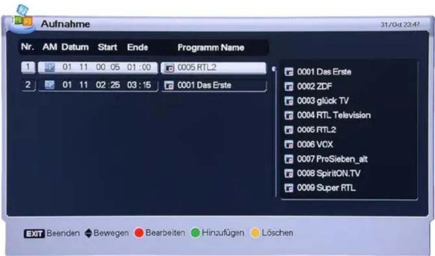 Homecast HS8500 CIPVR - Aufnahme/Timer-Einstellung - 2