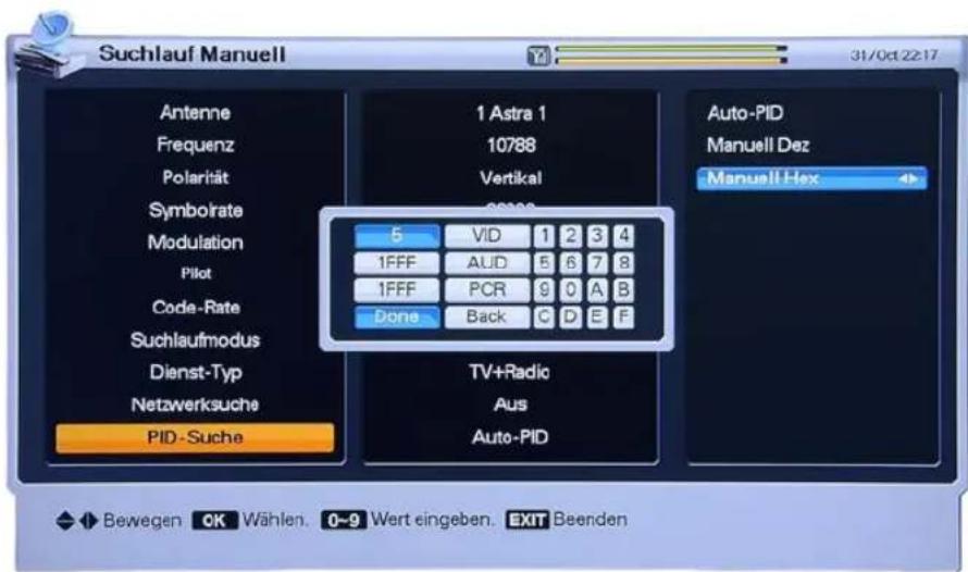 Homecast HS8500 CIPVR - Manuelle PID-Eingabe - 2