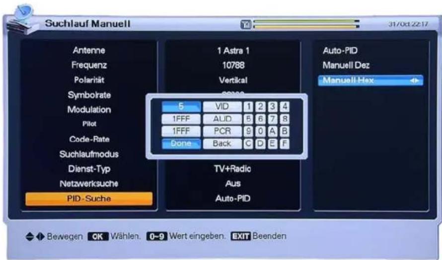 Homecast HS9000 CIPVR - Manuelle PID-Eingabe - 2