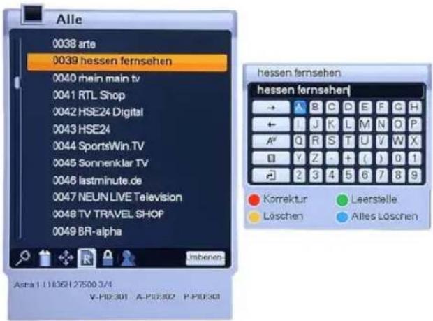 Homecast HS9000 CIPVR - Programme/Favoritenlisten – „Umbenennen“ - 1