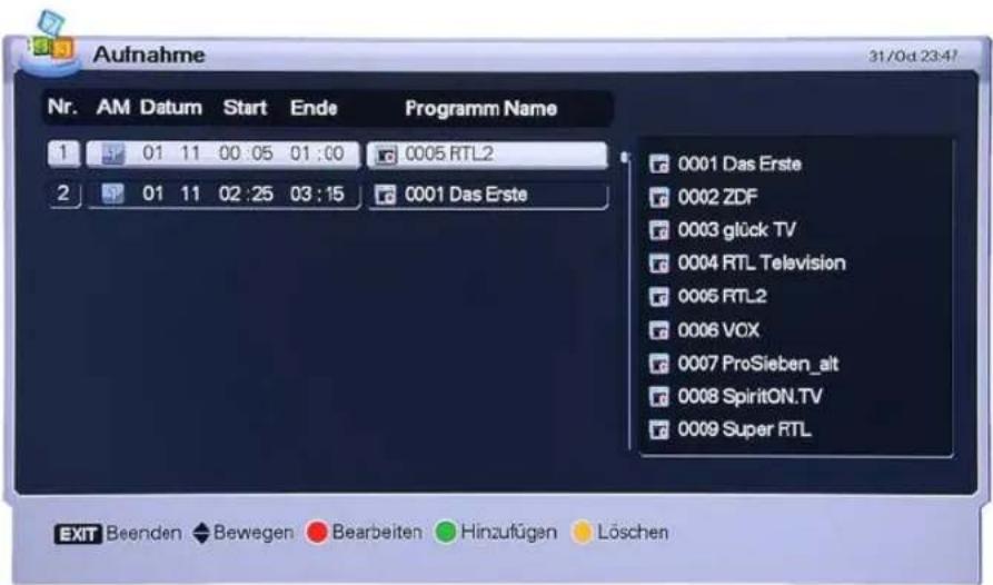 Homecast HS9000 CIPVR - Aufnahme/Timer-Einstellung - 2