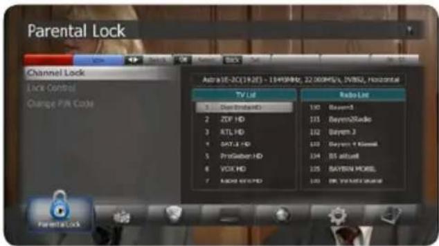 Parental Lock Channel Lock Lock Control Change PA Code Astra SE-2C(192E) - 1940MHz, 22.00MHz/L, DVBU, Horizontal TV List 3 Dora Island HD 2 ZDP HD 3 RTL HD 4 SATE HD 5 ProGather HD 6 VOX HD 7 RIOV WYND Radio List 110 Bayes3 111 Bayes2/Radio 112 Bayes3 113 Bayes + KIWI 114 BS installed 115 BAYES3 ROS…