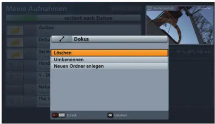 Meine Aufnahmen sortiert nach Datum Gallileo Doku Serie Hand V - Di Natu The G Dokus Löschen Umbenennen Neuen Ordner anlegen OK Löschen OK Zurück