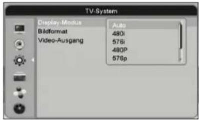 TV-System Display-Modus Auto Bildformat 480i Video-Ausgang 576i 480P 576p