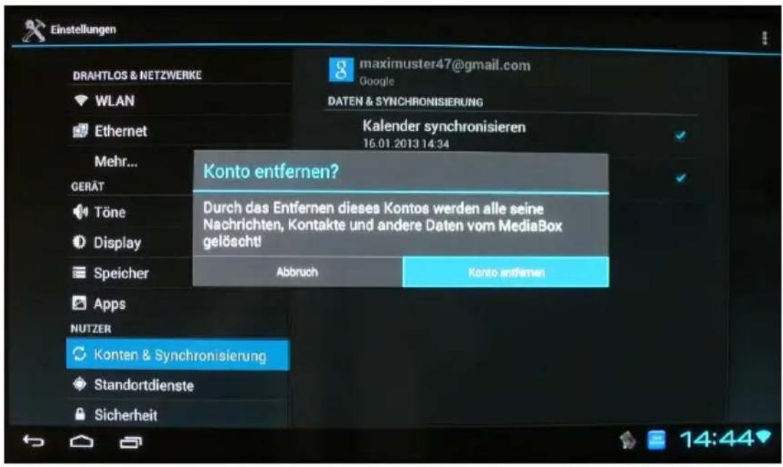 Comag Smart TV HD Android - Hinzugefügtes Email-Konto entfernen - 3