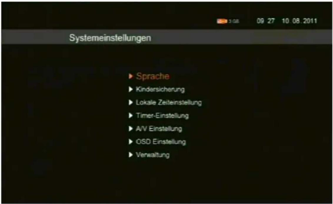 Comag SL90HDplus CIplus - Hauptmenüpunkt Systemeinstellungen - 1
