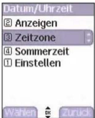 Datum/Uhrzeit ② Anzeigen ③ Zeitzone ④ Sommerzeit ① Einstellen Wählen OK Zurück