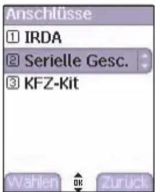 Anschlüsse ① IRDA ② Serielle Gesc. ③ KFZ-Kit Wahlen OK Zuruck