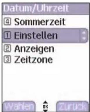 Datum/Uhrzeit 4 Sommerzeit 1 Einstellen 2 Anzeigen 3 Zeitzone Wahlen OK Zuruck