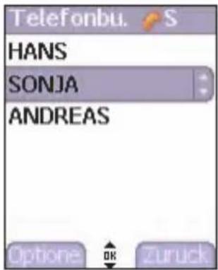 Telefonbu. S HANS SONJA ANDREAS Options OK Zuruck