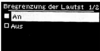 Bregrenzung der Lautst 1/2 An Aus