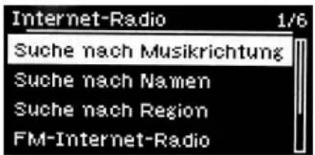Internet-Radio 1/6 Suche nach Musikrichtung Suche nach Namen Suche nach Region FM-Internet-Radio