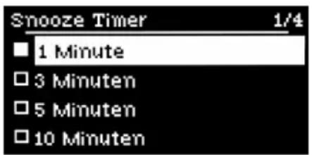 Snooze Timer 1/4 ■ 1 Minute □ 3 Minuten □ 5 Minuten □ 10 Minuten