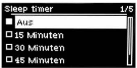 Sleep timer 1/5 Aus 15 Minuten 30 Minuten 45 Minuten