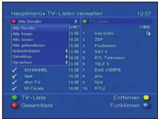 Telestar Teledigi 3 S plus - Programmlistenverwaltung aufrufen - 3