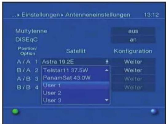 Telestar Teledigi 3 S plus - Benutzerdefinierte Satellitenposition einstellen (User-Satellit) - 1