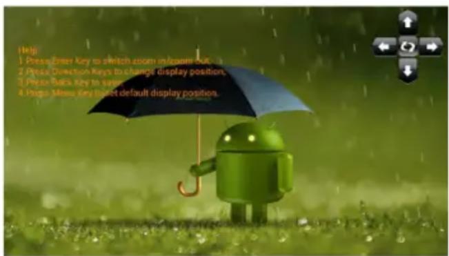Help: 1 Press Enter Key to switch zoom up/zoom out... 2 Press Direction Keys to change display position, 3 Press Back Key to save... 4 Press Make Key dialog default display position.