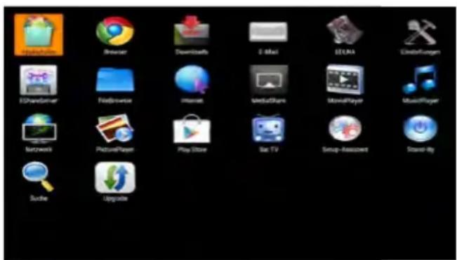 AppWizard Browser Downloads E-Mail EZUMA Einstellungen EDrandServer FileBrowse Internet MediaShare MusicPlayer MusicPlayer Netzwerk PicturePlayer Play Store Sax TV Setup-Assistant Stream-Ry Suche Upgrade