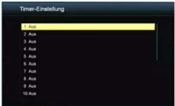 Timer-Einstellung 1 Aus 2 Aus 3 Aus 4 Aus 5 Aus 6 Aus 7 Aus 8 Aus 9 Aus 10 Aus
