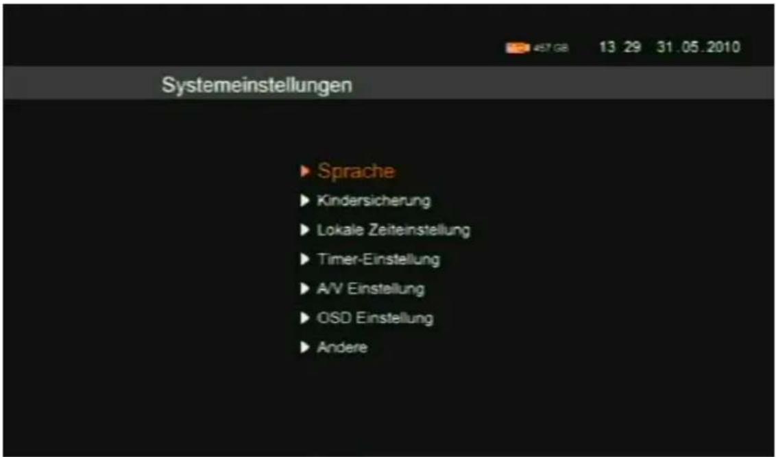 Comag SL60HDplus - Hauptmenüpunkt Systemeinstellungen - 1