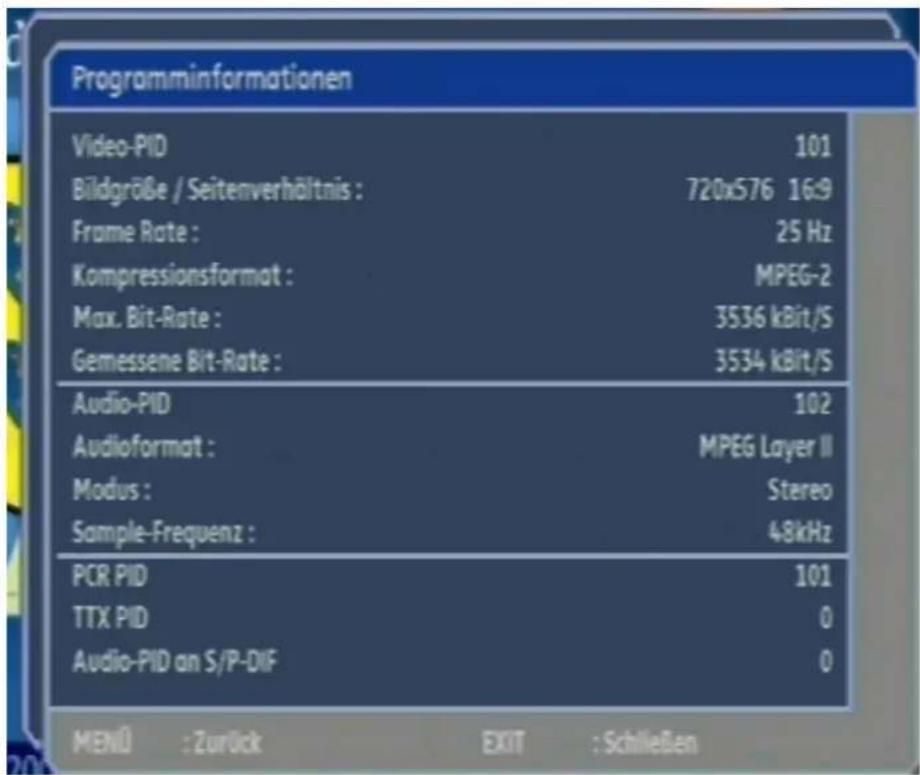 Comag PVR 2/100CI HD - Anzeigen der Streaminformationen - 2