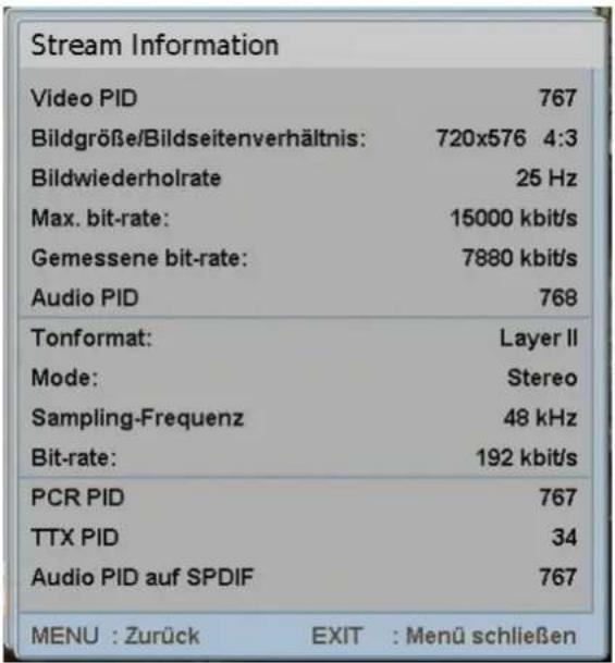 Comag PVR 2/100CI - Anzeigen der Streaminformationen - 2