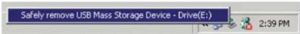 Safely remove USB Mass Storage Device - Drive(E:) 2:39 PM