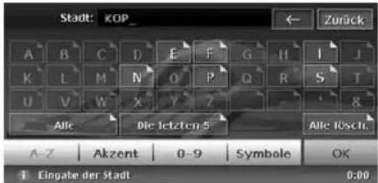Stadt: KOP_ ← Zurück A B C D E F G H I J K L M N O P Q R S T U V W X Y Z - 8 Alle Die letzten 5 Alle lüsch. A-Z Akzent 0-9 Symbole OK 1 Eingate der Stadt 0:00