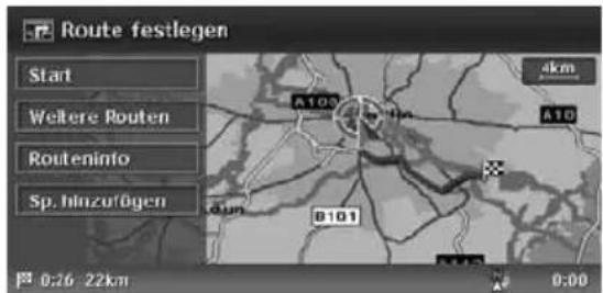 Route festlegen Start Weltere Routen Routeninfo Sp. hinzufügen A100 B101 4km A10 0:26 - 22km 0:00
