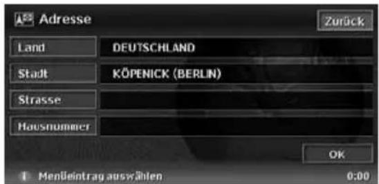 Adresse Zurück Land DEUTSCHLAND Stadt KÖPENICK (BERLIN) Strasse Hausnummer OK 1 Menßeintrag auswählen 0:00