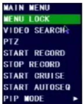MAIN MENU MENU LOCK VIDEO SEARCH PTZ START RECORD STOP RECORD START CRUISE START AUTOSEQ PIP MODE