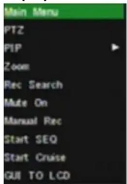 Main Menu PTZ PIP Zoom Rec Search Mute On Manual Rec Start SEQ Start Cruise GUI TO LCD