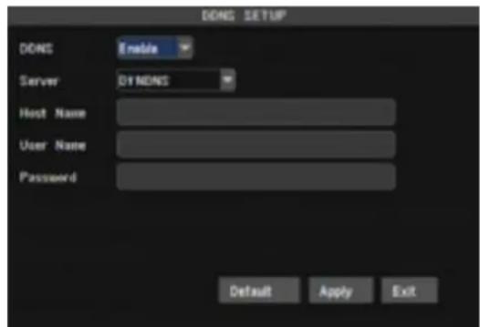 DONG SETUP DONG Enable Server BY DONG Host Name User Name Password Default Apply Exit