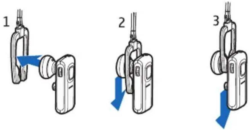 Diagram showing three steps of a handheld device with blue directional arrows indicating movement or force.