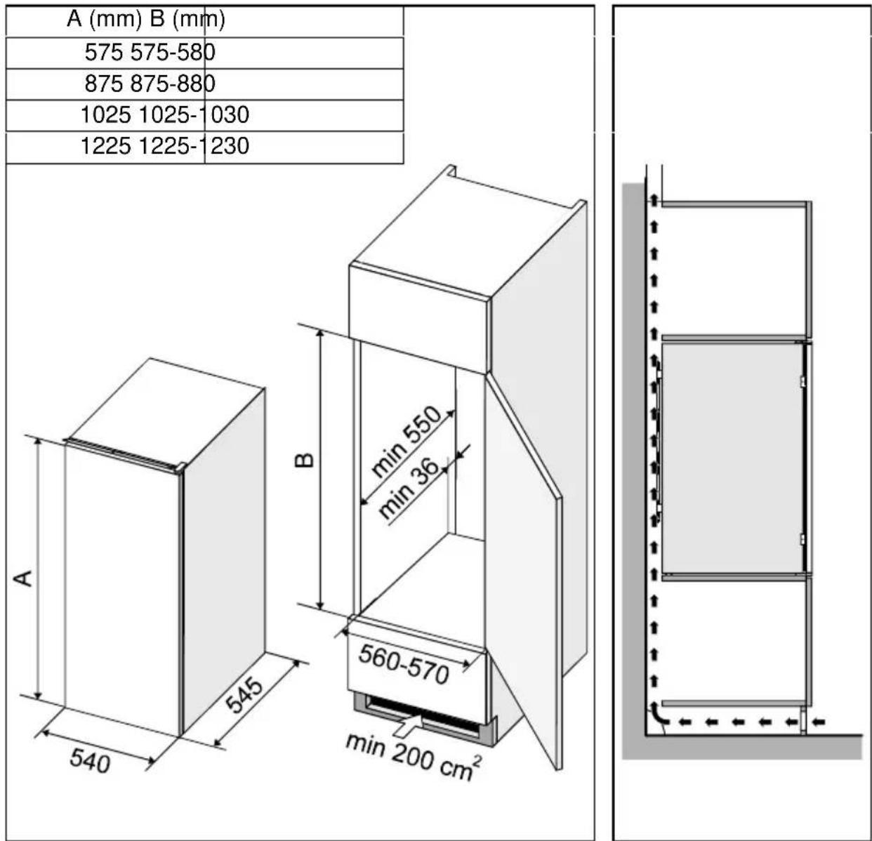 SMEG FI 224 B - Einbauabmessungen und Kühlung des Gerätes - 1