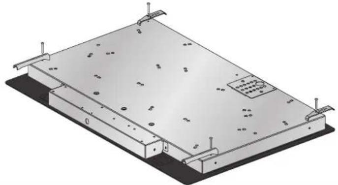 Isometric technical drawing of a rectangular electronic component with mounting brackets and mounting holes (no text or symbols)