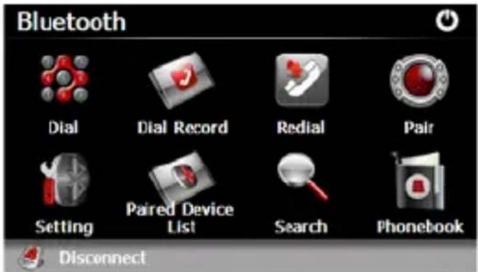 Bluetooth Dial Dial Record Redial Pair Setting Paired Device List Search Phonebook Disconnect