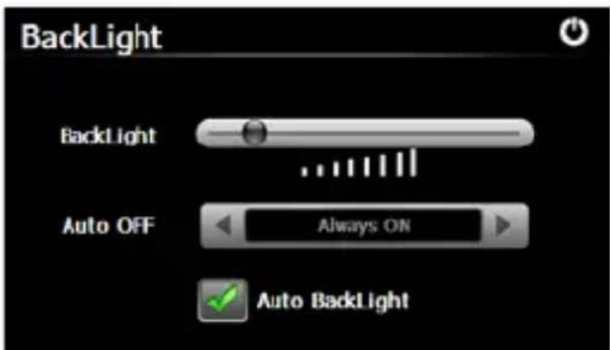BackLight BackLight Auto OFF Always ON Auto BackLight