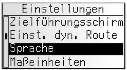 Einstellungen Zielführungsschirm Einst. dyn. Route Sprache Maßeinheiten