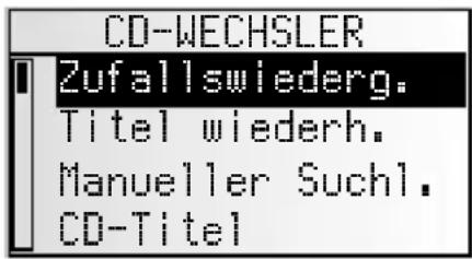 CD-WECHSLER Zufallswiederg. Titel wiederh. Manueller Suchl. CD-Titel