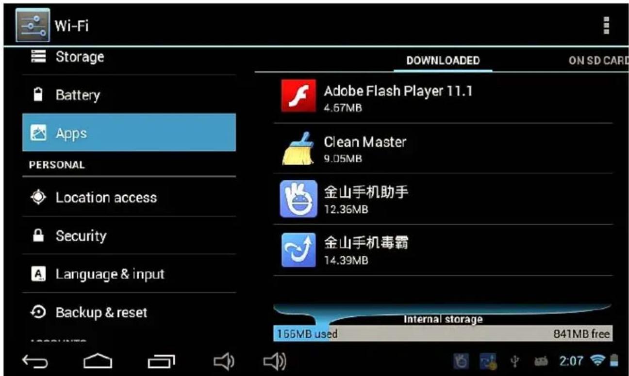 Jay-Tech PA777 - Apps zum Prüfen der laufenden bzw. aller Applikationen. Durch Antippen einer laufenden Applikation kann diese deinstalliert werden. - 1