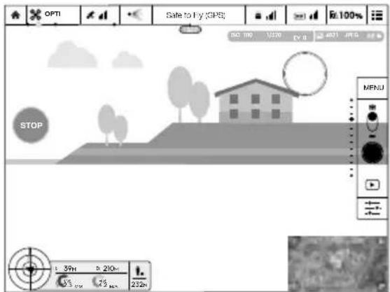 OPTI Safe to fly GPS E: 100% NO. 190 1/5/20 EV 8 4021 JPEG STOP MENU 39H 210- 3% 2% 232+