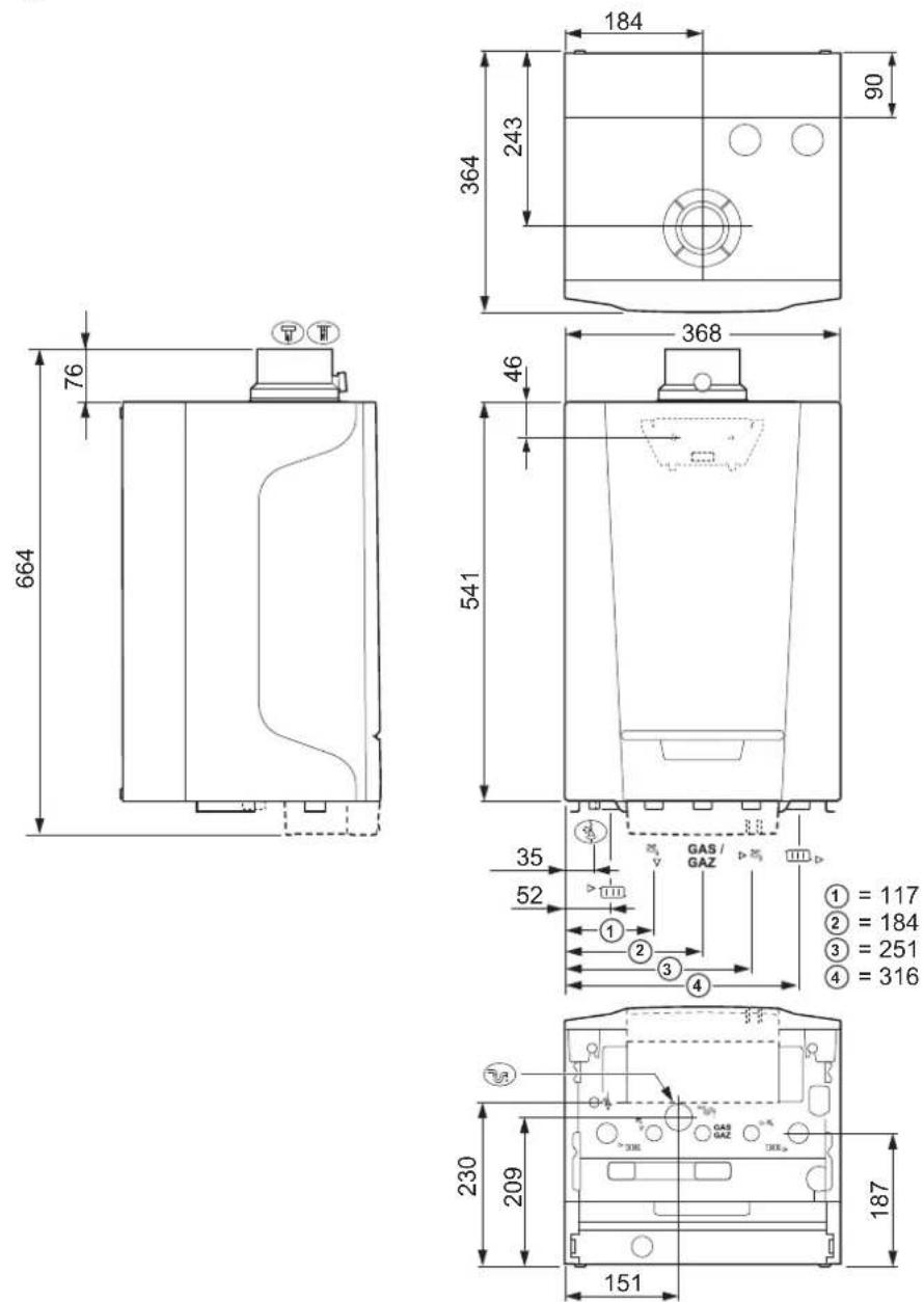 Remeha Tzerra M 15 DS - Abmessungen und Anschlüsse - 1