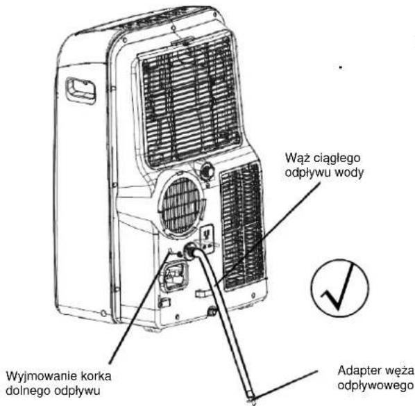 Wąż ciągłego odpływu wody Wyjmowanie korka dolnego odpływu Adapter węża odpływowego